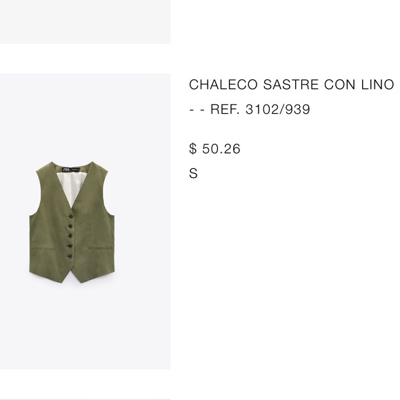 Zara linen blend vest, khaki green, beautiful buttons, size S - only worn once! - Picture 4 of 4